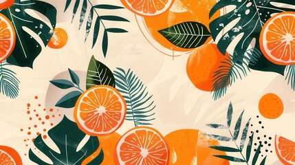 Seamless flat vector art repetitive background pattern of orange fruit