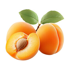 Wall Mural - Ripe apricots and apricot half isolated on transparent or white background