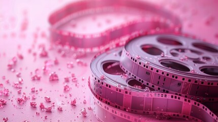 Wall Mural - Celebrating World Photography Day with a Pastel Background and Film Reels - Perfect for Creative and Artistic Projects