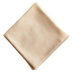 beige cotton napkin top view isolated on transparent or white background