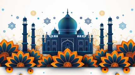 Vibrant Illustration Celebrating India Independence Day with Taj Mahal and Colorful Floral Patterns