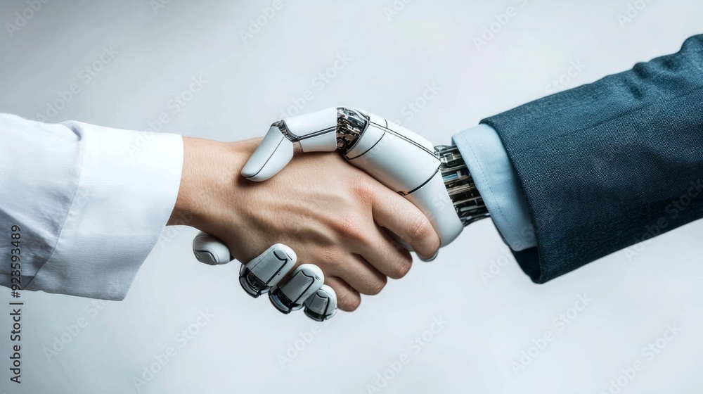 Human and AI: A symbolic handshake between a human and a robotic hand ...