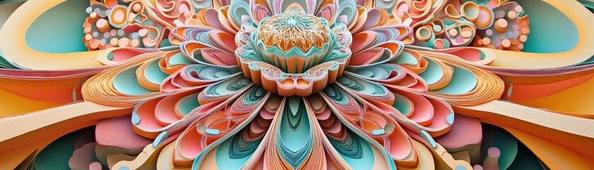 Wall Mural - Intricate, colorful, and vibrant abstract flower with layered petals creating a mesmerizing 3D effect. Perfect for artistic and creative designs.