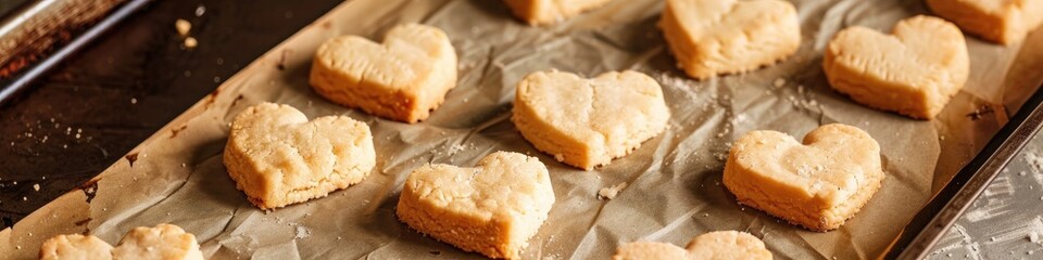 Poster - Freshly baked homemade shortbread cookies in a heart shape