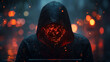 © protix - Abstract polygonal hacker with laptop on technology dark background. Cyber attack and cyber security concepts. Computer hacking. Digital technology. Man in hoodie