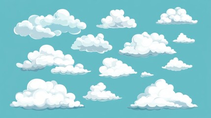 Collection of white cartoon clouds in a flat design. 