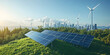 © ammad - Green energy with solar panels wind turbines city skyline background