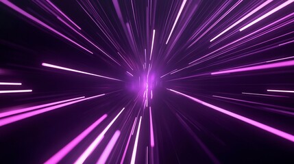 Purple neon light streaks radiating from the center on a dark background, Generative ai