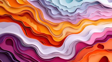 Wall Mural - Vibrant abstract paper cutout design with layered, colorful waves creating a mesmerizing visual art effect.