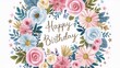 © Жанна Грабчак - Floral birthday card with a pastel bouquet and a handwritten happy birthday message for festive events and holiday decorations