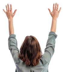 Poster - PNG  Woman raising hands celebrating success