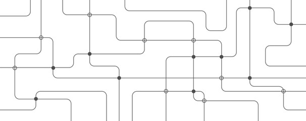 Wall Mural - black and white circuit electronic or electrical line with circle engineering technology concept vec