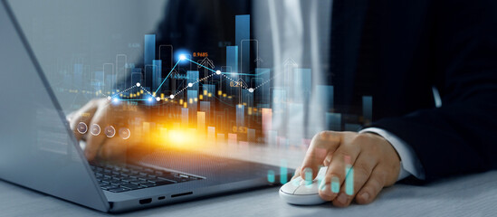 Leinwandbilder - Business growth graph and investment analysis. Business increase, profit,goal,grow,analysis, development and success. Financial marketing graph and profit stock market chart.