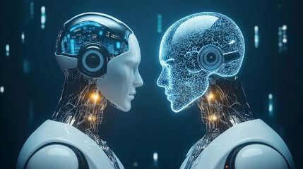 Machine deep learning, Robot Ai Brain Provides Access and Development Information with Gears, AI technology concept 