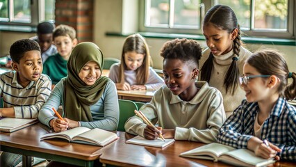 Wall Mural - classmates study in classroom back to school