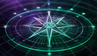 © Jason Yoder - A holographic nautical compass on top of glowing lines representing network communication with sparkles of light in green and purple tones
