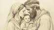 © T Studio - Exodus:Consecration of the Firstborn,Devoted Parents Hold Firstborn Child in Dedication - Biblical Illustration, Bible Wall Art, Beige Background - Consecration of Firstborn
