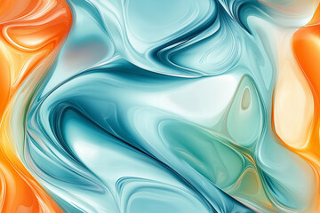 Sticker - A smooth, flowing abstract pattern with vibrant swirls of blue, teal, and orange. This seamless design is perfect for dynamic backgrounds, digital art, or modern decor.