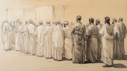 Exodus:The Priestly Garments Completed, Exodus Story: Community Reverence for Priests in Completed Garments - Bible Wall Art Illustration