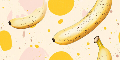 Poster - Bananas with light brown spots on a pale yellow background, adding a playful touch, seamless pattern