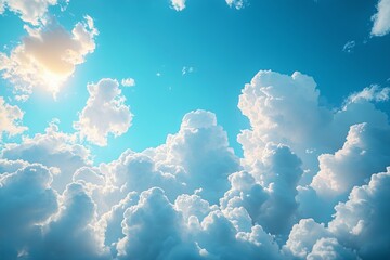 Wall Mural - bright clouds float across a clear blue sky during a sunny day