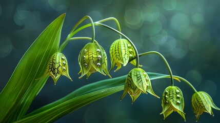 Wall Mural - Green Bells with Dew Drops.