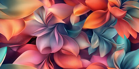 Poster - Flowers with exaggerated petals and unconventional colors in an abstract, freeform style, seamless pattern