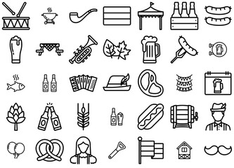 Wall Mural - A Collection Of Festival Line Collection Icons Collection Isolated Silhouette Solid Icons Including Drink,Party,Oktoberfest,Beer,Food Solid Icon Collection. Vector Illustration