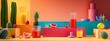 © Juan - Colorful arrangement of tropical fruits and juices with cacti on vibrant background
