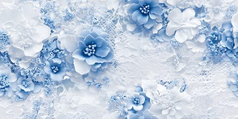 Wall Mural - Lace pattern with delicate blue and white flowers, creating a subtle, elegant texture, seamless pattern