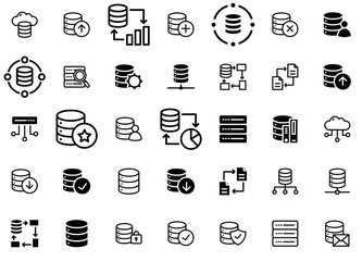 a collection of database icons silhouette vector logo design containing storage,database,data,server