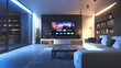 © Nathaphat - Futuristic Smart Home: High-Tech Living Room with Smart TV Streaming Movie, Minimalist Furniture, and Modern Gadgets