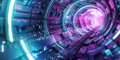 Turquoise and Purple, Futuristic Tech Background.