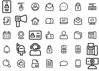 Mega Set Of Vector Contact Us Icons Collection Isolated Silhouette Solid Icons Including Device,Document,Phone,Communication,Message Solid Icon Collection. Vector Illustration