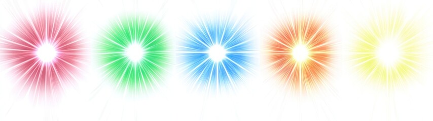 Five Circular Light Burst Effects in Different Colors