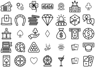 Mega Set Of Vector Casino Line Collection Icons Web Header Banner Design Containing Gambling,Poker,Casino,Poker-Card,Game Vector Icon Set Linear Pictogram Pack