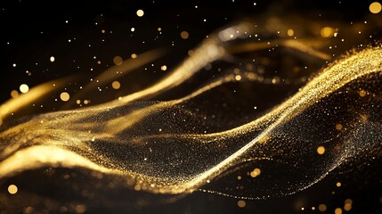 Sparkling luxury gold waves background on black background. generative ai