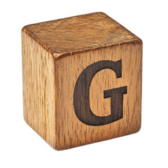 Wooden Block Letter G cut out transparent isolated on white background PNG