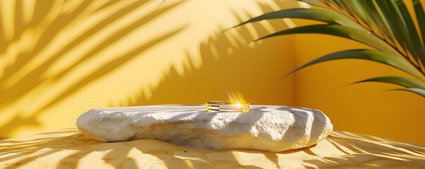 Wall Mural - A Gold Ring Resting on a White Stone in a Desert Setting