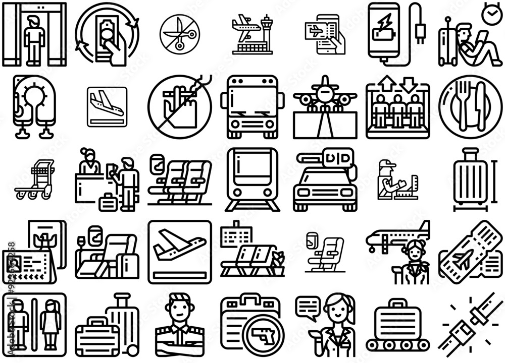 Flight Pictogram Vector de Stock Mega Set Of Vector Airport Outline Vector Symbols Apps ...