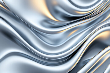 Wall Mural - abstract metallic waves with golden highlights, showcasing fluid and dynamic forms in a futuristic s