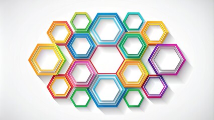 Geometric hexagon template on a white background, featuring a series of interconnected hexagons with bold lines and bright colors, perfect for design and creativity.