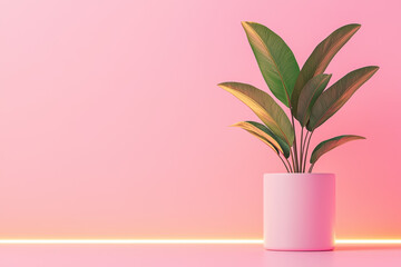 Sticker - Modern houseplant in a stylish white pot against a pink gradient background, perfect for adding a touch of greenery to contemporary interiors.