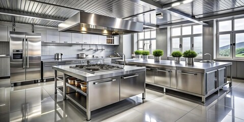 Industrial Stainless Steel Kitchen - Modern, Metallic, Sleek, Silver, Industrial