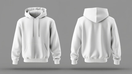 Blank sweatshirt mock-up template featuring front and back views, isolated on a grey background. Includes plain white hoodie mockup for design presentation. Suitable for print on jumpers and sweaters