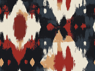 Wall Mural - Deep, rich tones with bold, geometric ikat shapes and a rustic feel, seamless pattern