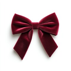 Elegant dark red velvet bow isolated on white background, perfect for gift wrapping, holiday decoration, and festive events.