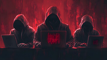 suspicious hacker computer committing digital security system cybercrime locks password red warning Technology science cyber virus coding IT AI crime software attack blackmail analysis global data