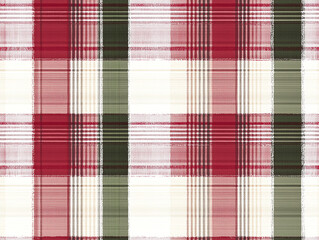 Poster - Soft plaid in shades of red, green, and white with a cozy, woven texture, seamless pattern