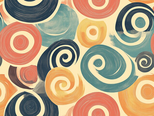 Wall Mural - Spirals and chevrons in muted natural tones with occasional bright highlights, seamless pattern